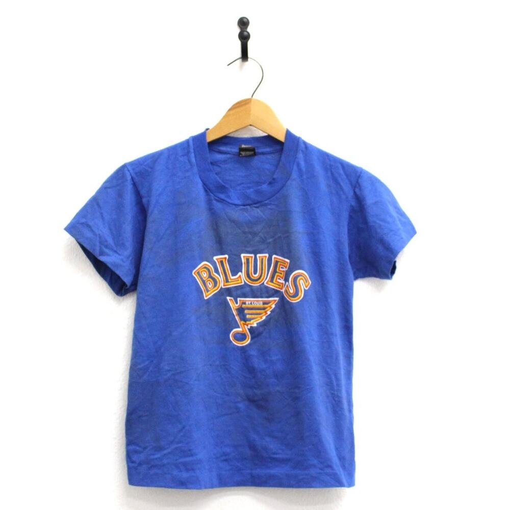 Vintage 80s St Louis Blues Hockey T-Shirt Kids Medium 14–16 Blue NHL